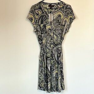 NWT Dana Buchman Black and Yellow Paisley Mini Dress - Size: Extra Large
